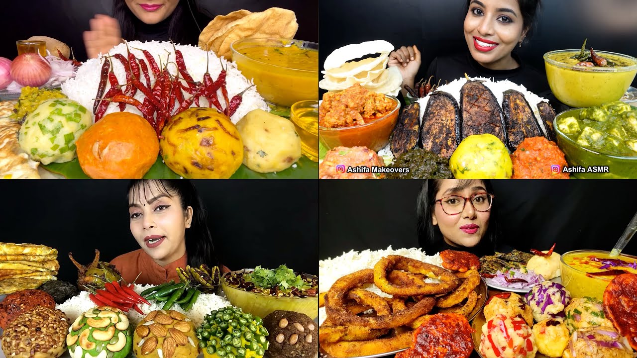 Asmr:Eating Different Types of Bharta,Aloo Bharta,Pumpkin Bharta,Saag Bharta,Chilli Bharta With Rice