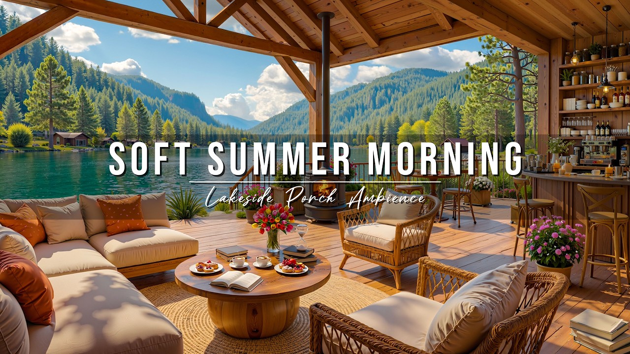 Soft Summer Morning Jazz at Cozy Lakeside Porch Ambience ☕ Jazz Relaxing Music for Studying & Work