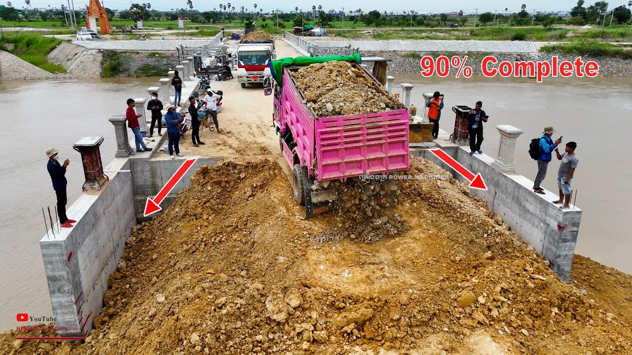 Unexpected Complete90% Construction Bridge Filling Space Us SoilsRock & KOMATSU Dozer trucks Dumping