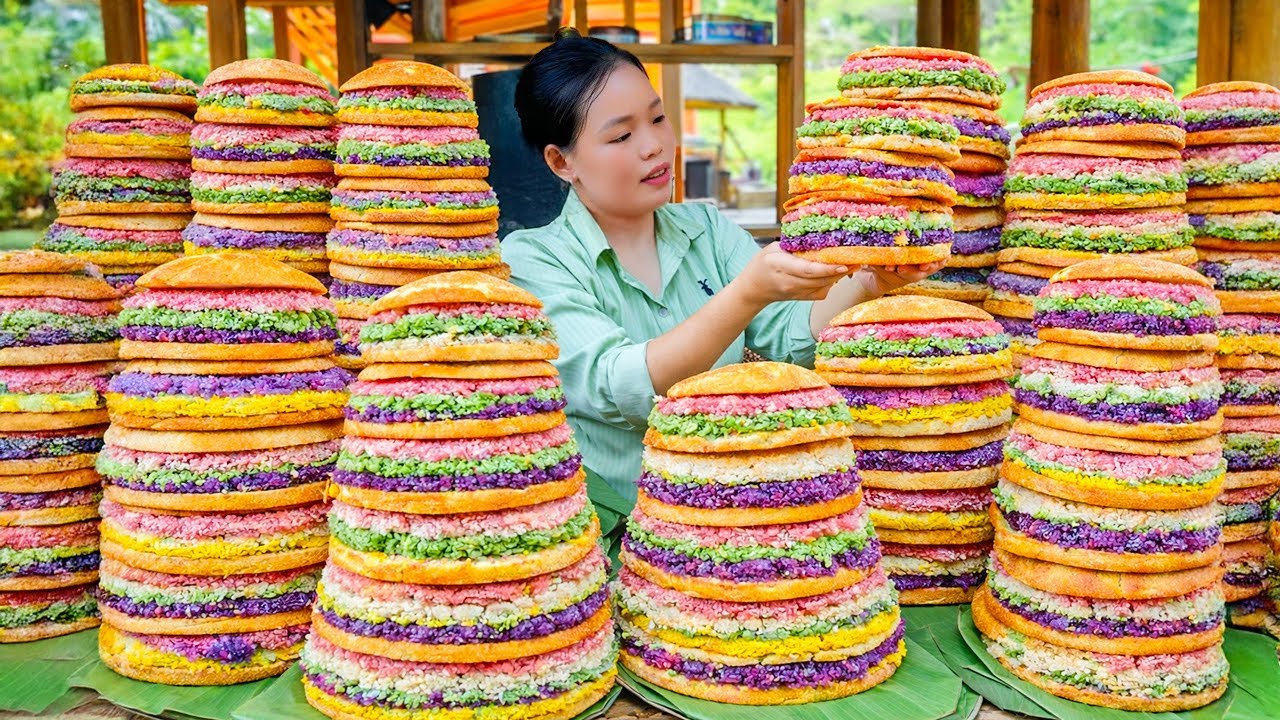 Process of Making 5-Colored Sticky Rice Hamburgers to Sell at the Market | Trieu Mai Huong