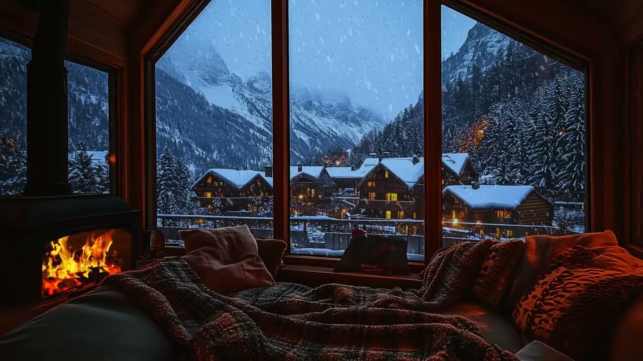 Silent Winter Cabin Night ❄️ | Crackling Fireplace & Snowfall Sounds for Deep Sleep & Stress Relief