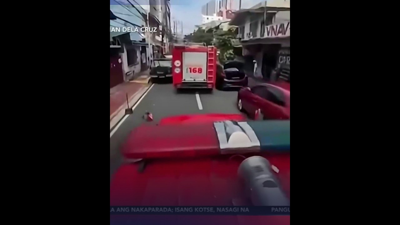 Firetruck, naipit sa kalsadang may naka-double parking; kotse, nasagi | 24 Oras Weekend
