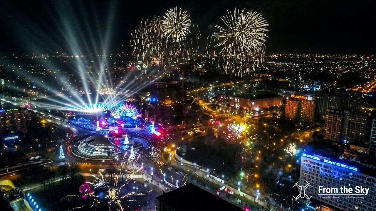 Katowice Sylwester 2017/2018 pokaz fajerwerków
