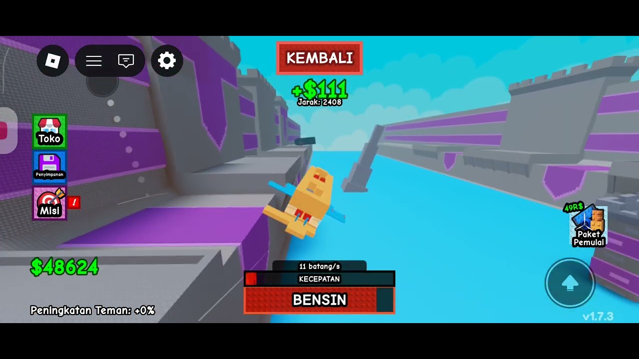Buat pesawat untuk melewati rintangan batu di roblox
