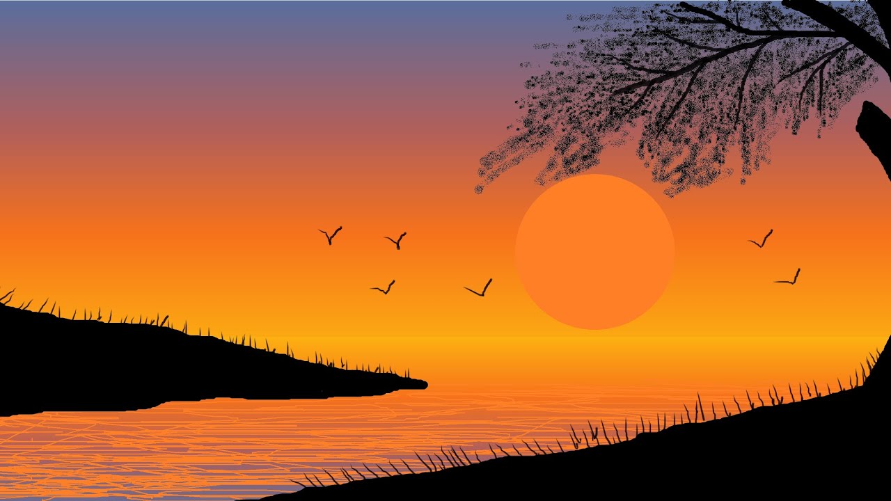DRAW TO SUN SCENERY OF LANDSCAPE ll ms paint Design ll computer painting ll scenery of design 