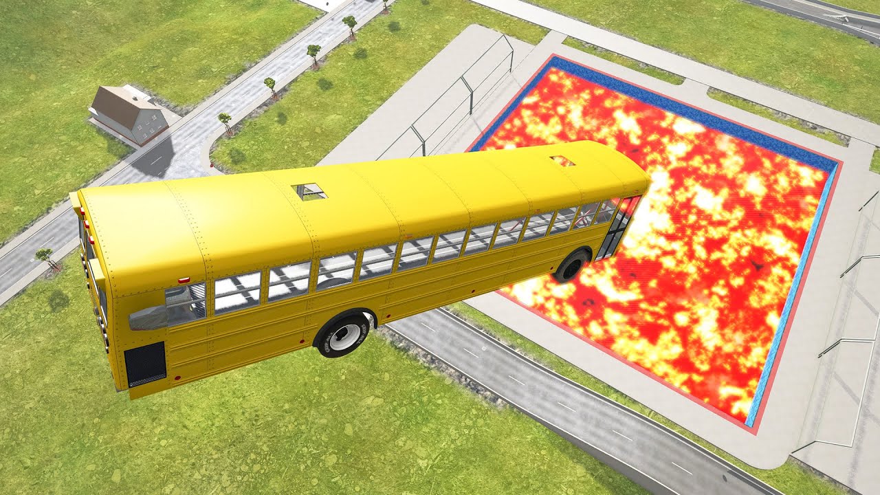 Cars Jumping into Lava Pool &ndash; BeamNG.Drive