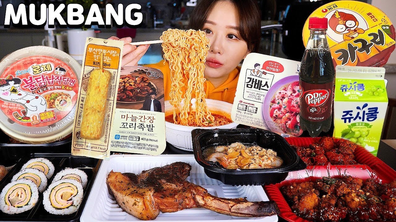 MUKBANGㅣASMR 편의점 털기💗로제 불닭 납작당면, 돈마호크 스테이크, 김밥, 왕뚜껑, 카구리, 꼬리족발, 치즈핫바, 감바스 등등 먹방 Korean CVS foods💗