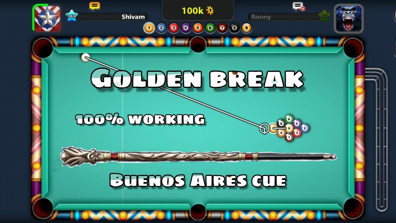 GOLDEN BREAK WITH BUENOS AIRES CUE || ONE SHOT WIN || 9 BALL POOL !!! 🖤