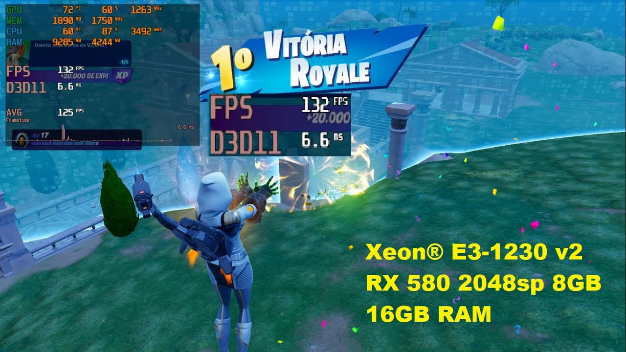 Fortnite no Modo Desempenho - XEON E3-1230 v2 + RX 580 2048SP 8GB