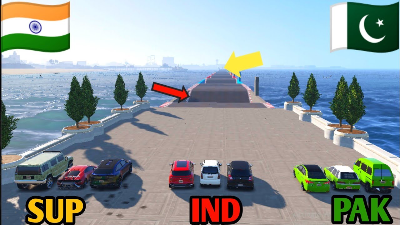 GTA 5 INDIA VS PAKISTAN VS SUPER CARS VS WATER SURVIVAL MEGA RAMP|JUMP POINT TEST|#viralvideo 