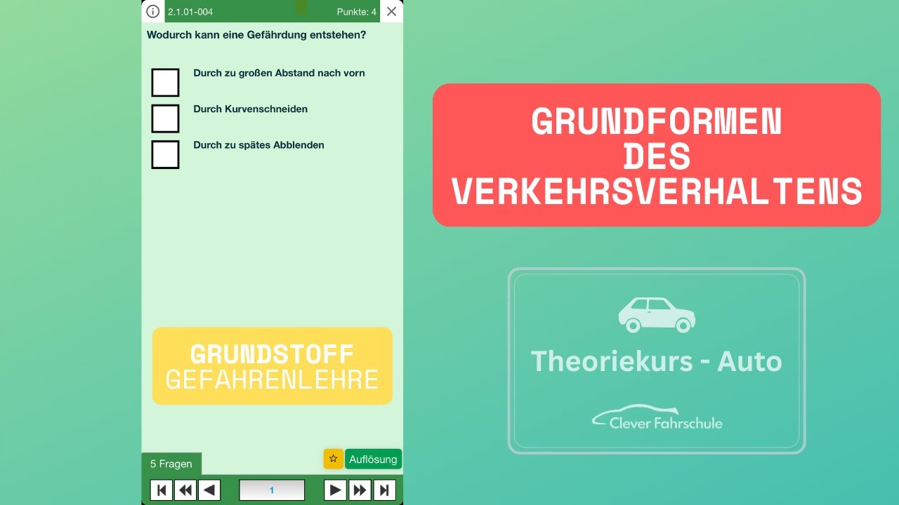 Grundstoff - Gefahrenlehre - Grundformen des Verkehrsverhaltens - Theoriekurs Auto (B)
