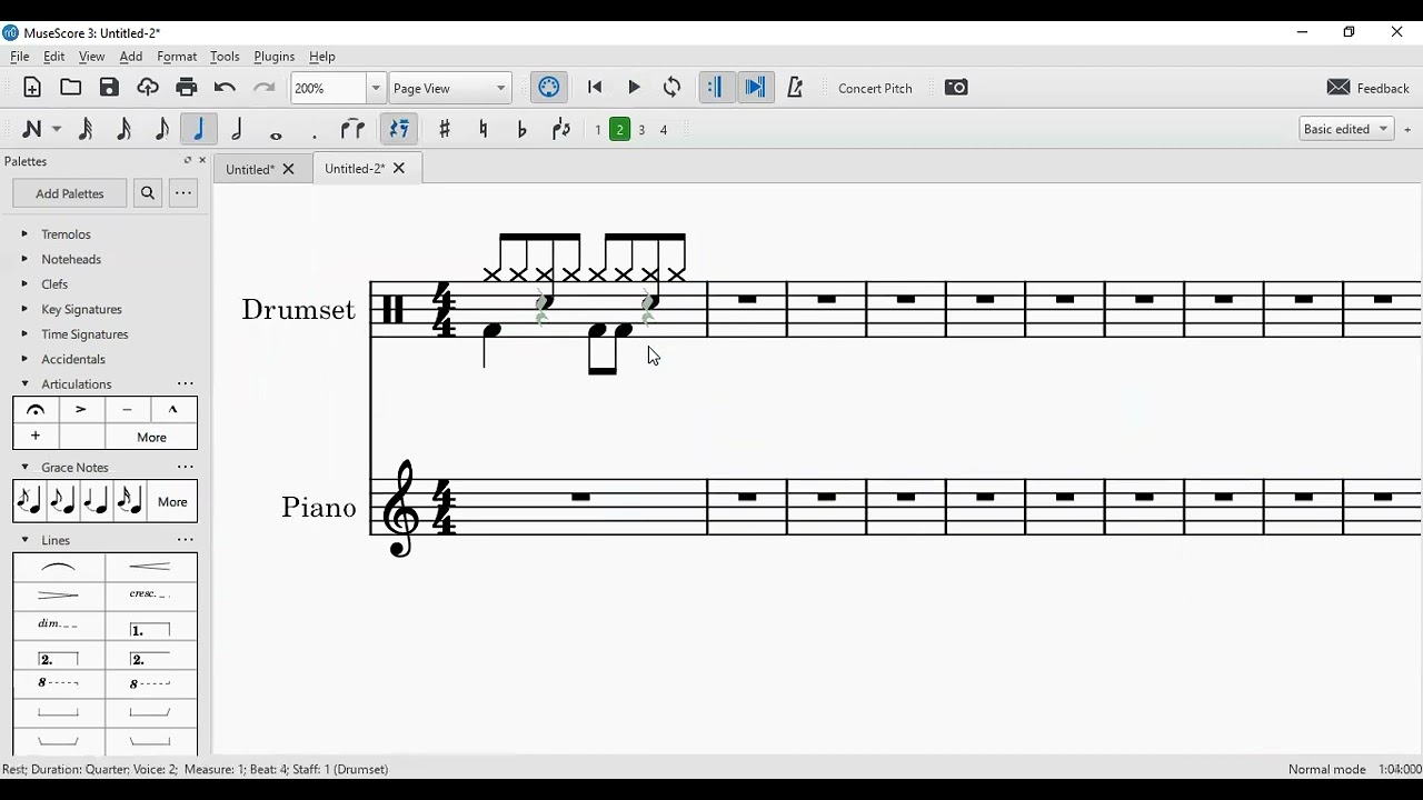 כיצד לכתוב תופים בתוכנה MuseScore