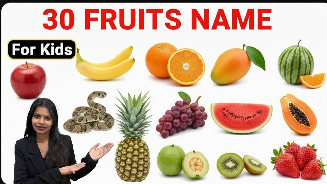 30 Fruits Name for Kids 🍎🍌 | Learn Fruit Names with Pictures | Preschool Learning