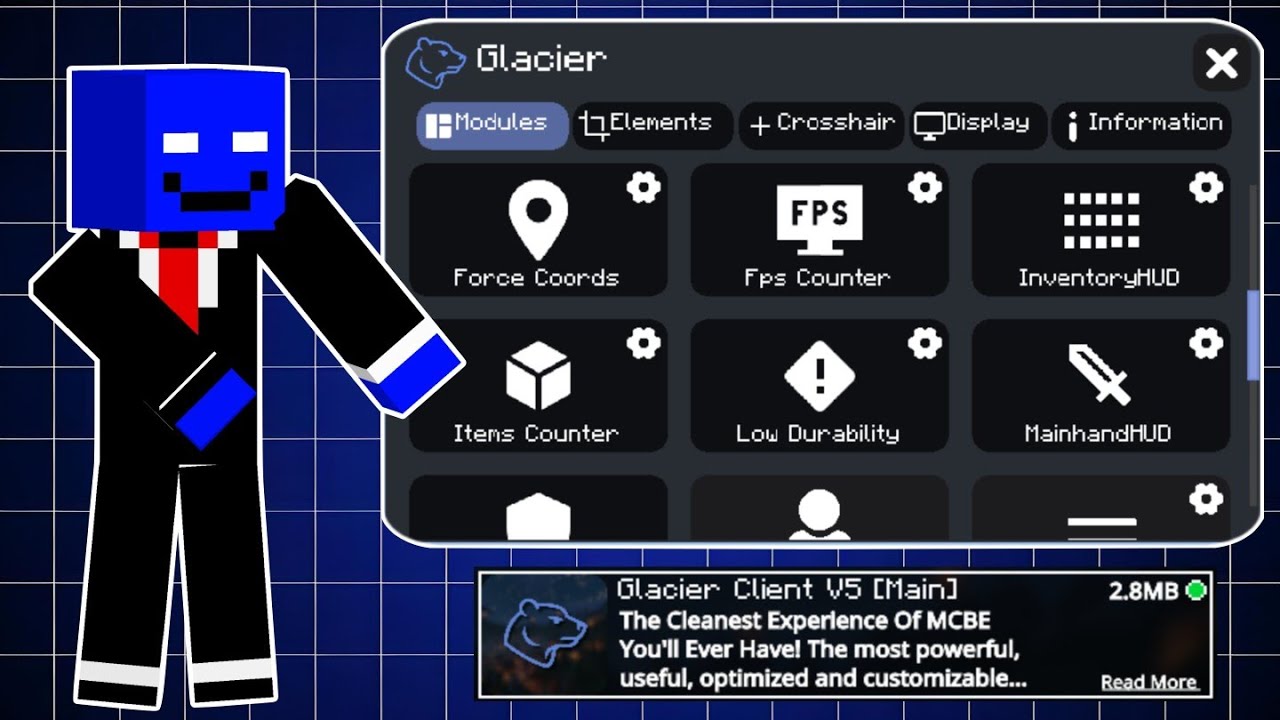 Glacier Client V5 for MCPE 1.21+ ✅ | Mods list ⚙️