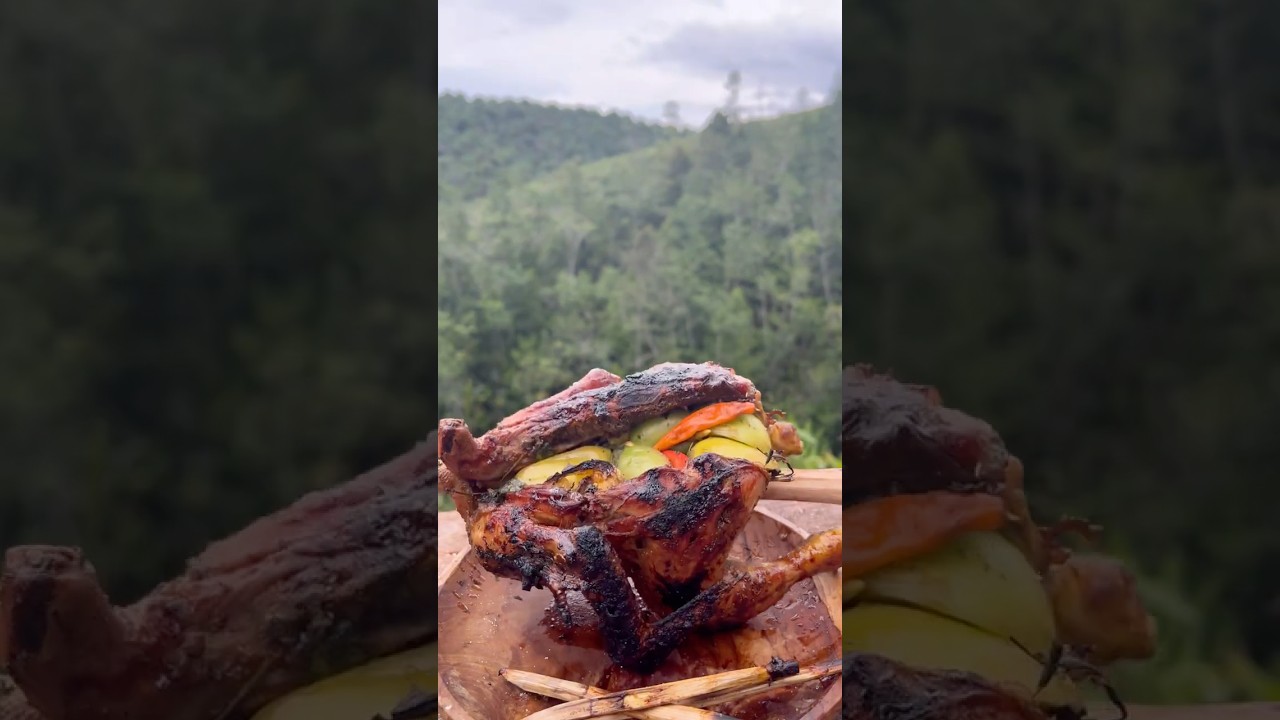 Sedapnya bakar ayam isi daun kemangit dan cabe rawit #masakoutdoor  #food #masakdihutan #fypシ゚