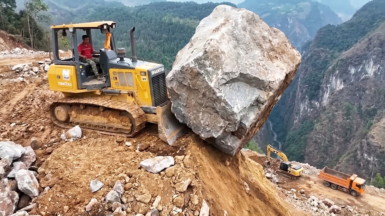 WOW! Amazing Engineering! High Mountain Road Construction Project  Bulldozer, Excavator & Dump Truck