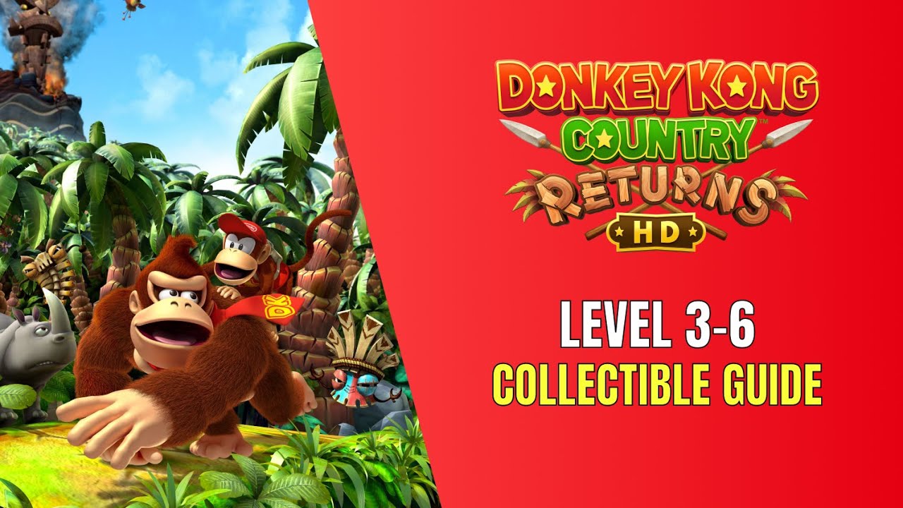 Donkey Kong Country Returns HD Level 3-6 Temple Topple All Collectible Locations - 100% Guide