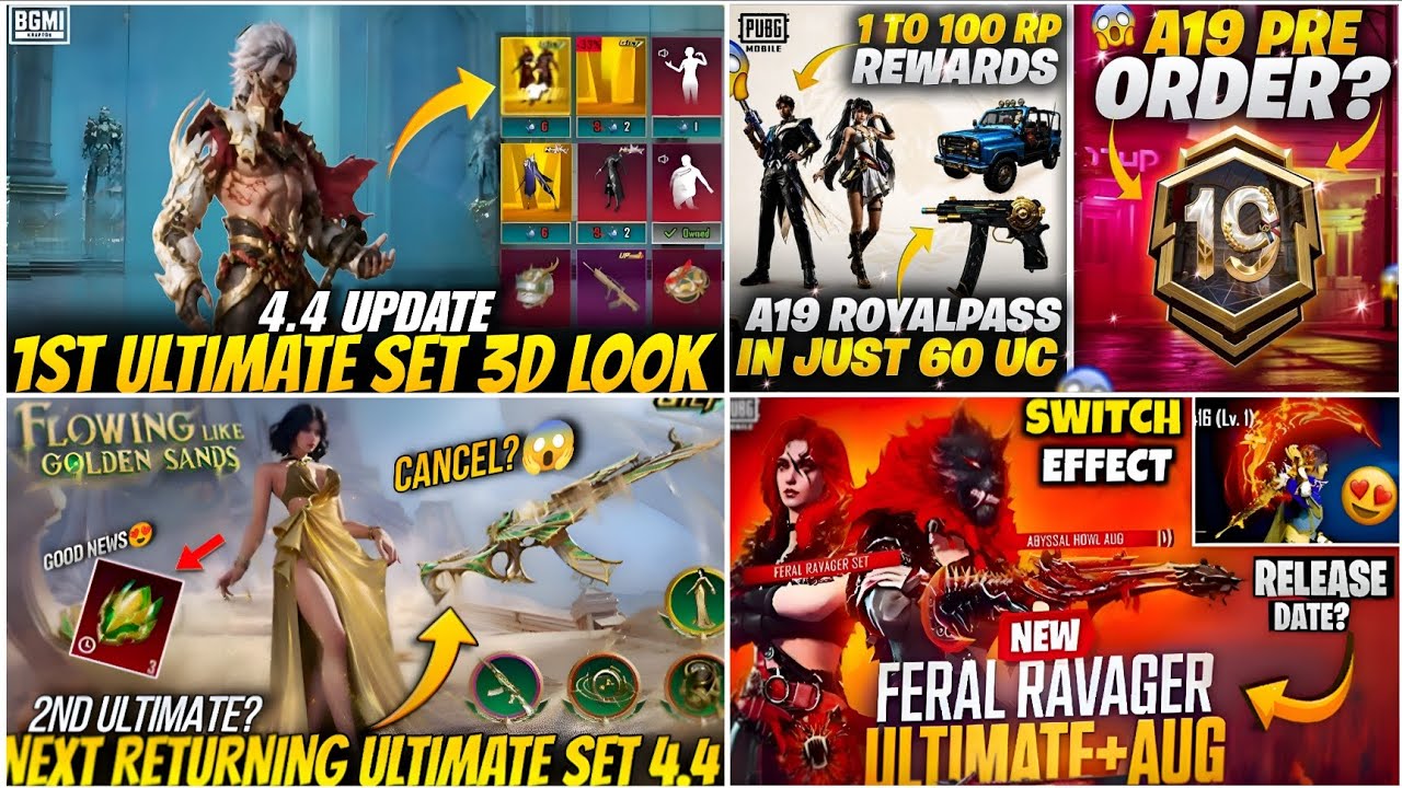 🔴NEXT ULTIMATE SET BGMI 4.4😍| A19 ROYAL PASS LEAKS BGMI🔥| ABYYSAL HOWL AUG RETURN😱| SANDSPRING AKM?