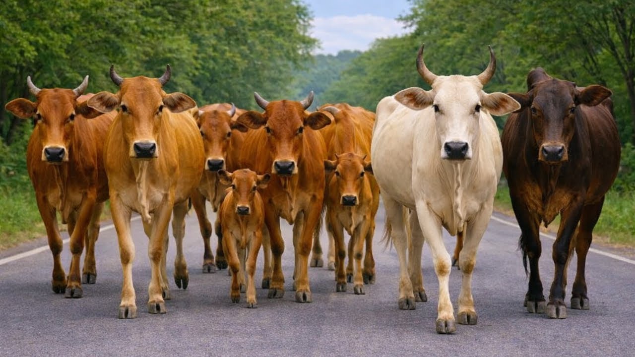 Puluhan sapi lembu jinak di desa berjalan dengan tenang melewati bukit menuju ke ladang desa
