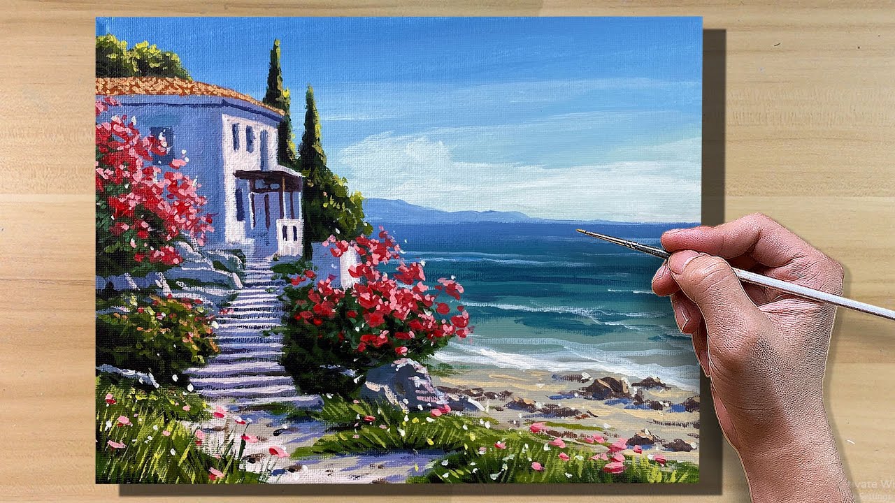 Acrylic Painting Italian Coast Seascape / Correa Art