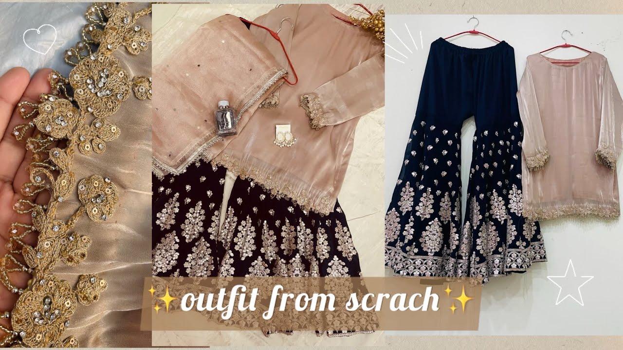Outfit from scratch🤍 I made my beautiful gharara dress 💫 for my cousin's wedding || Dress designing 