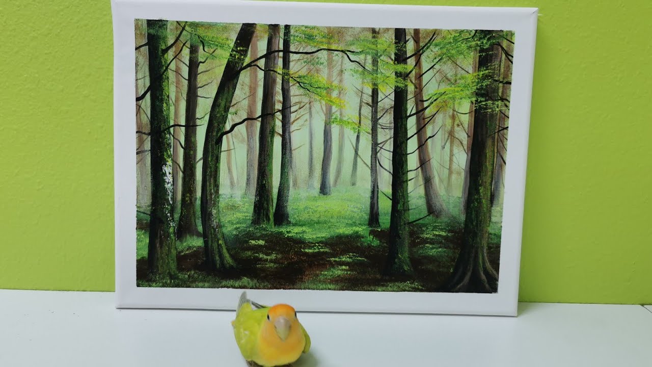 How to Paint Green Misty Forest || Relaxing Nature Painting ||Landscape Acrylic Painting