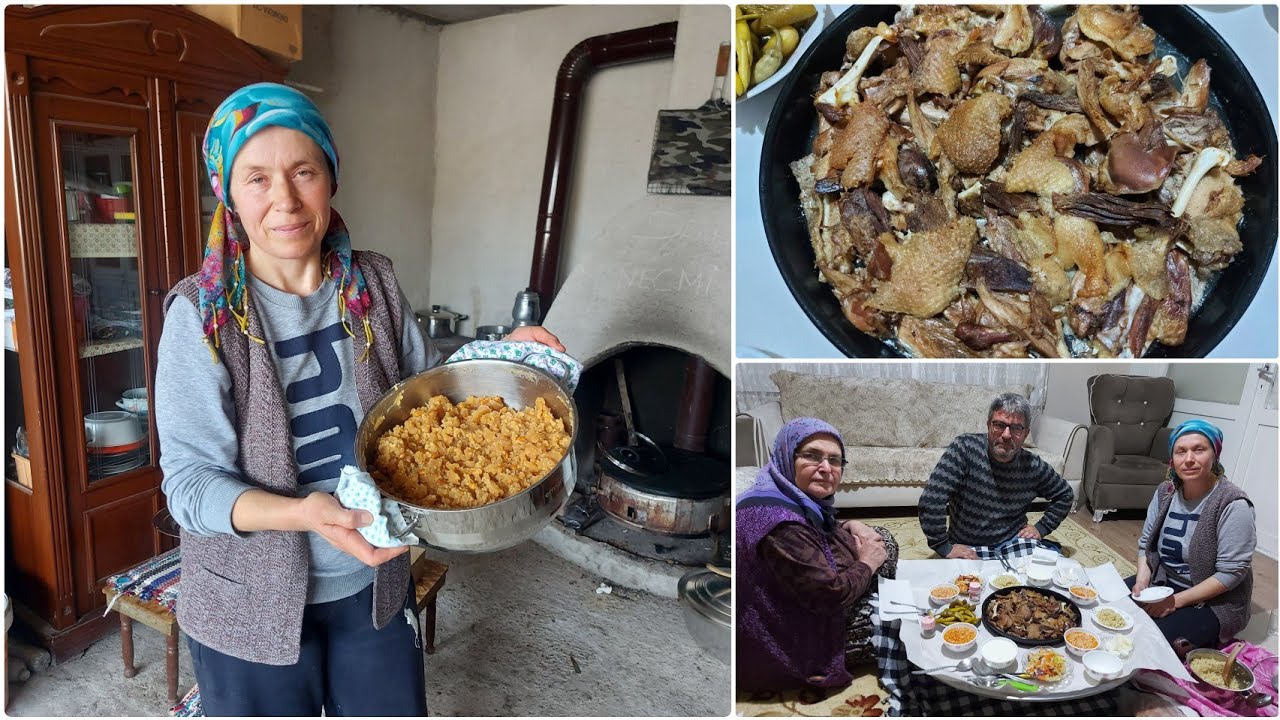 KARLI GÜNDE, KAZ PİŞİRDİM🔥KUZİNEDE HELVA BASTIM😋💯