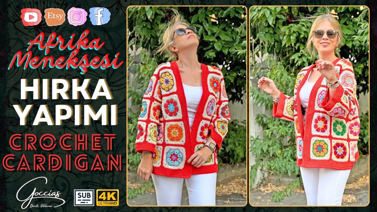 AFRİKA MENEKŞESİ HIRKA YAPIMI   CROCHET CARDIGAN   DIY   SUB