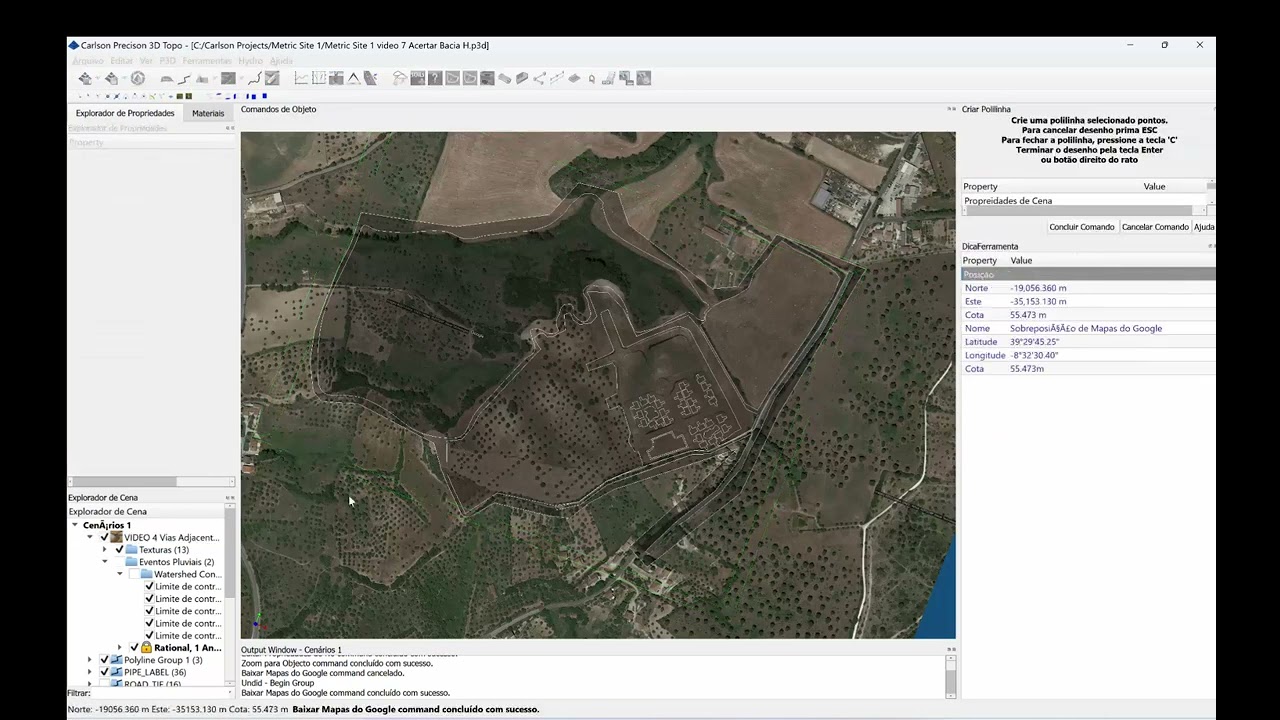 Carlson P3D Hydro - Tutorial 6 - Usar Mapas Google e Definicao de Coeficientes de Drenagem