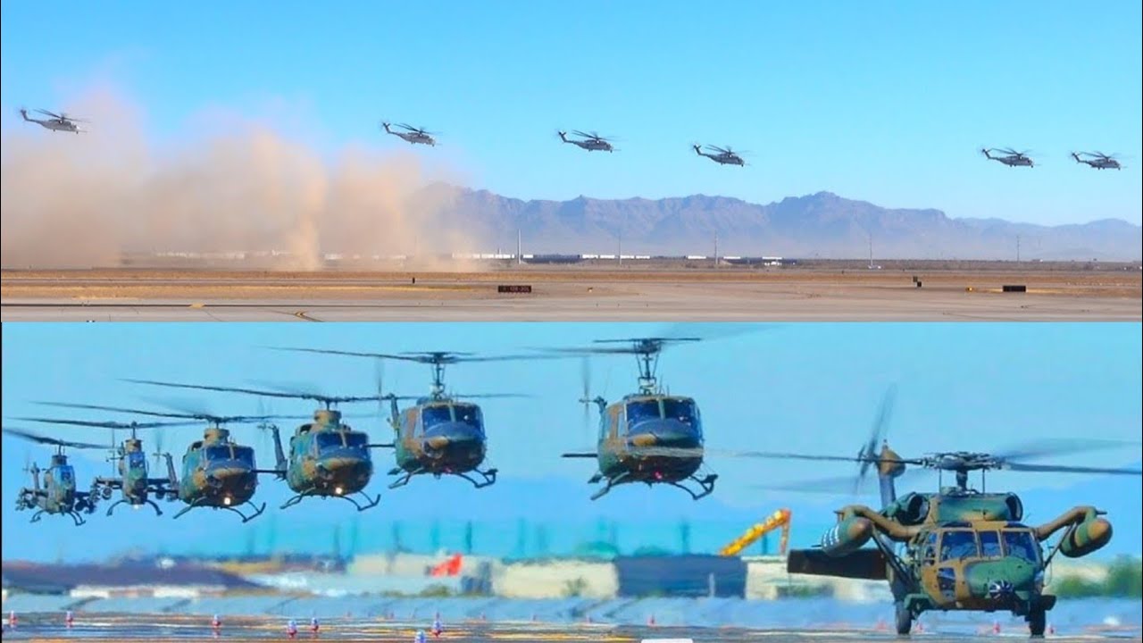 Helicopter Formation Goodness Epic Takeoffs, Fly-Bys & Landings CH-53K,UH-1,AH-1S and more