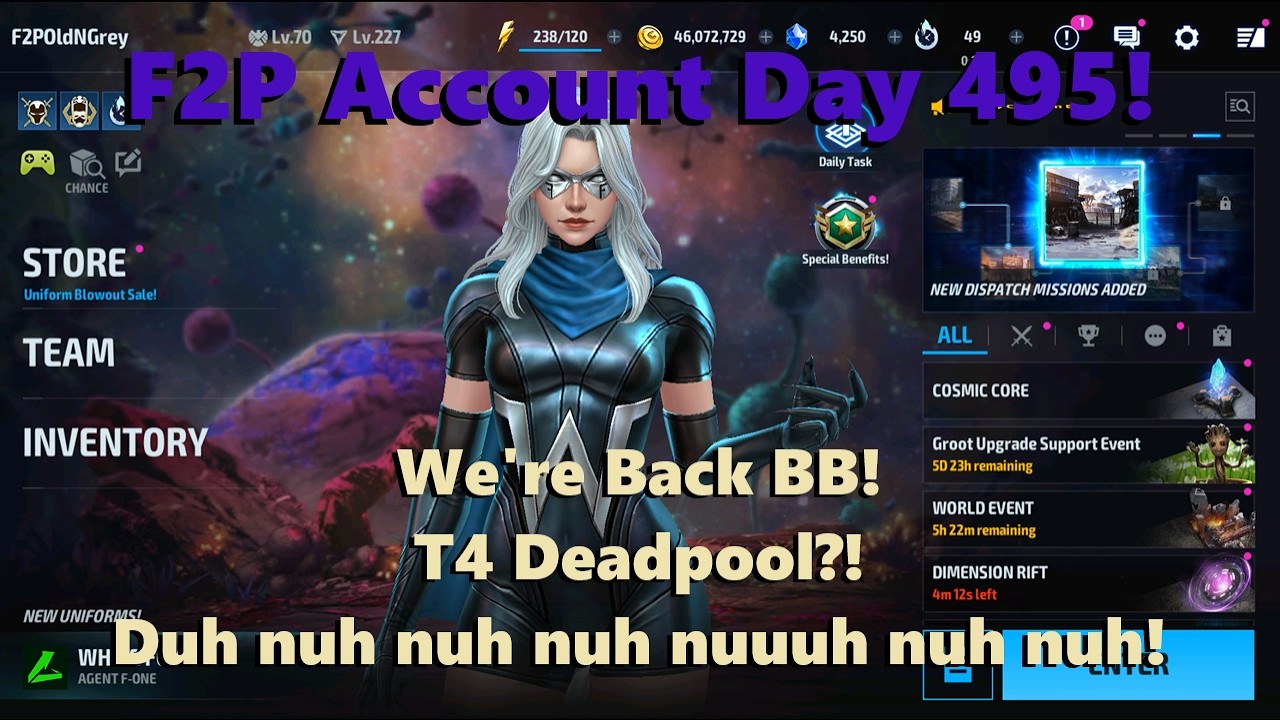 Marvel Future Fight: F2P Account Day 495! We're Back BB!  Deadpool T4!? We Got Hints! 🏇🤓🪶