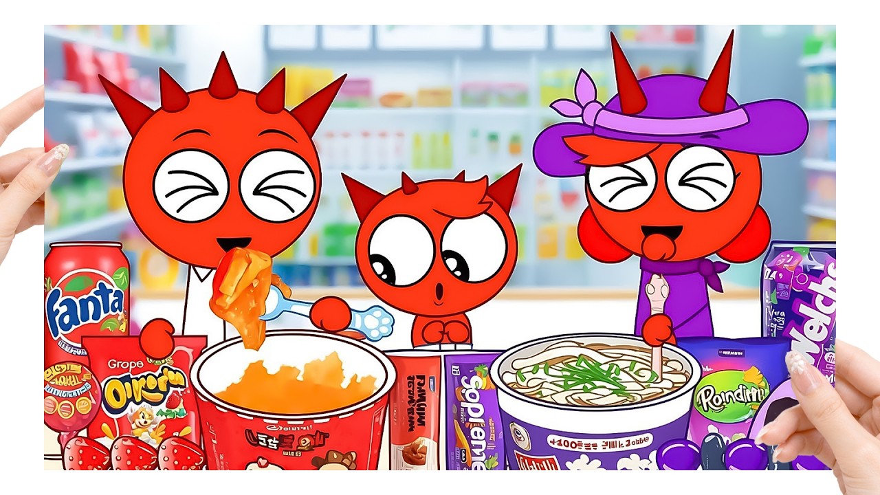 Funny Raddy Family Chaos 🍜 Convenience Store Mukbang | Incredibox Sprunki ASMR Animation