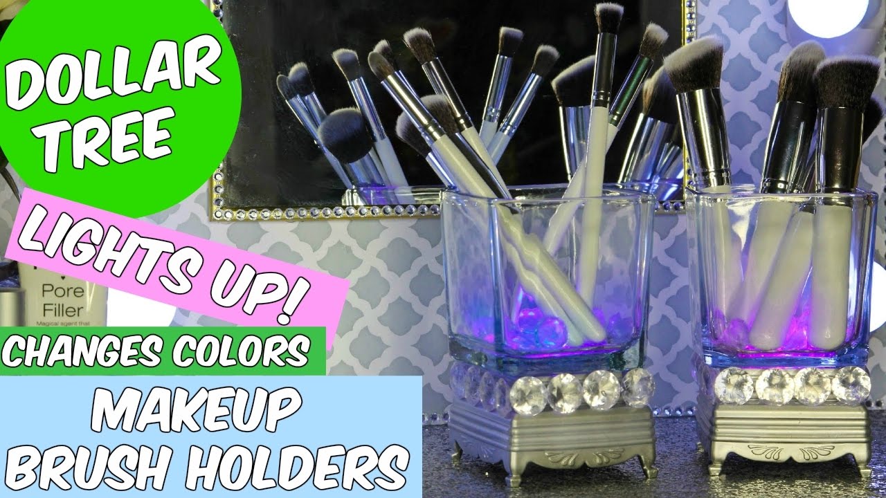 LIGHT UP MAKEUP BRUSH HOLDER DOLLAR TREE D.I.Y