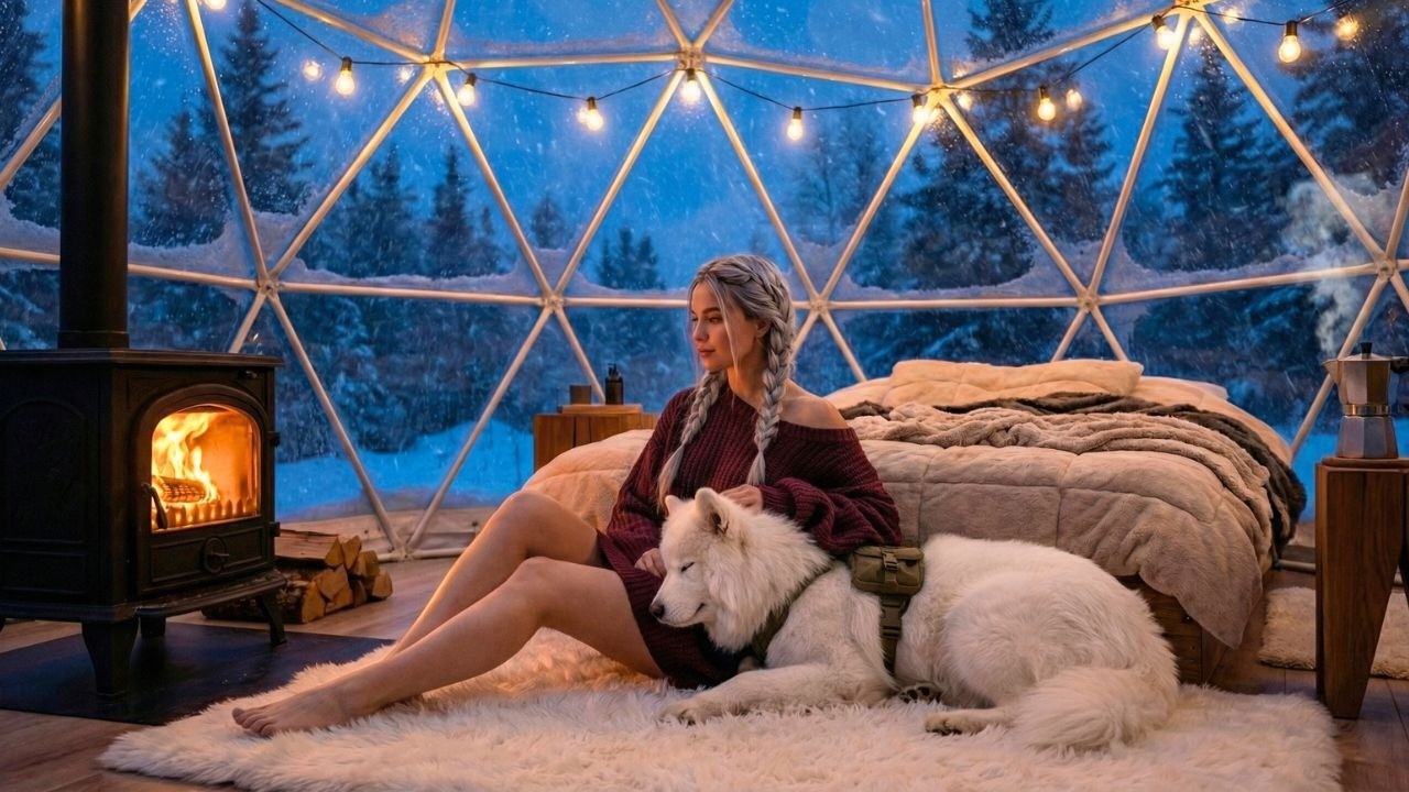 Heavy Snowstorm Camping with My Dog – Cozy Tent, Wood Stove & Cooking ASMR