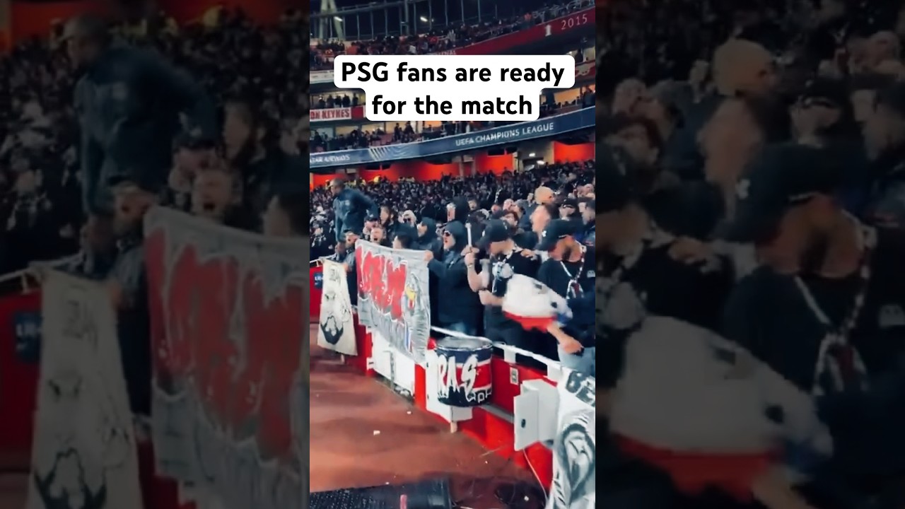 PSG fans ready for match: FC Arsenal vs Paris Saint-Germain #London #psg #ultras #psg #arspsg