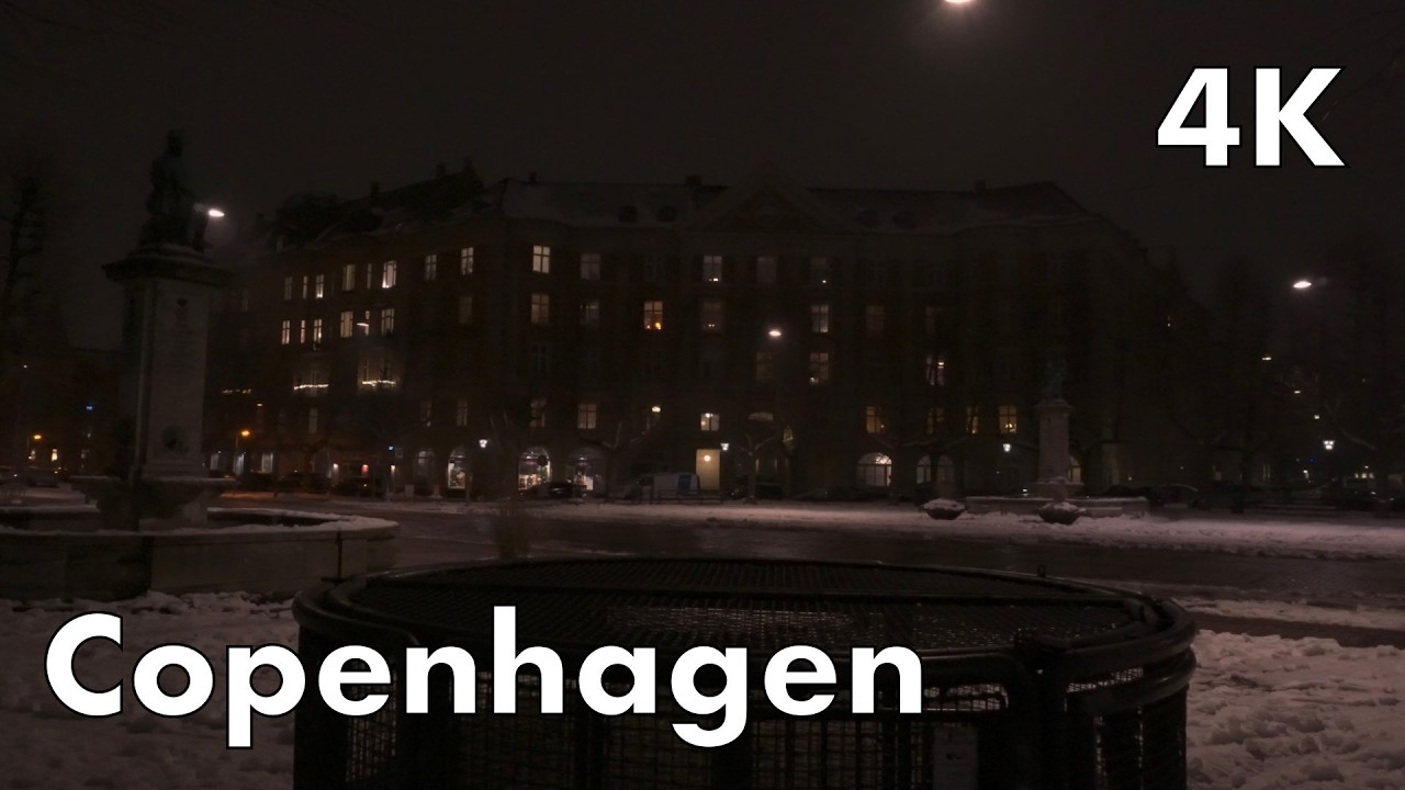 Copenhagen Night Walk Around Snowy Vesterbro and Frederiksberg