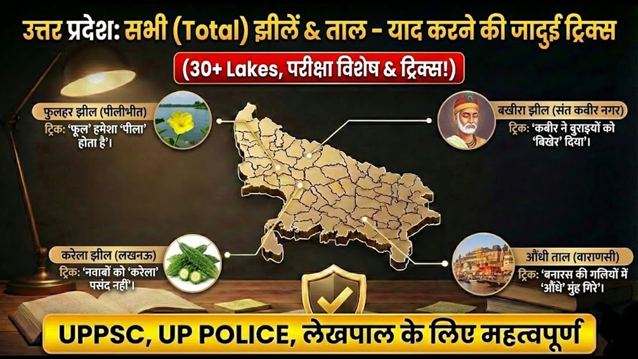 UP GK: Total Lakes & Ponds (सभी झीलें) | रट लो Tricks से | UP Special | UP Police, lekhpal & UPPSC