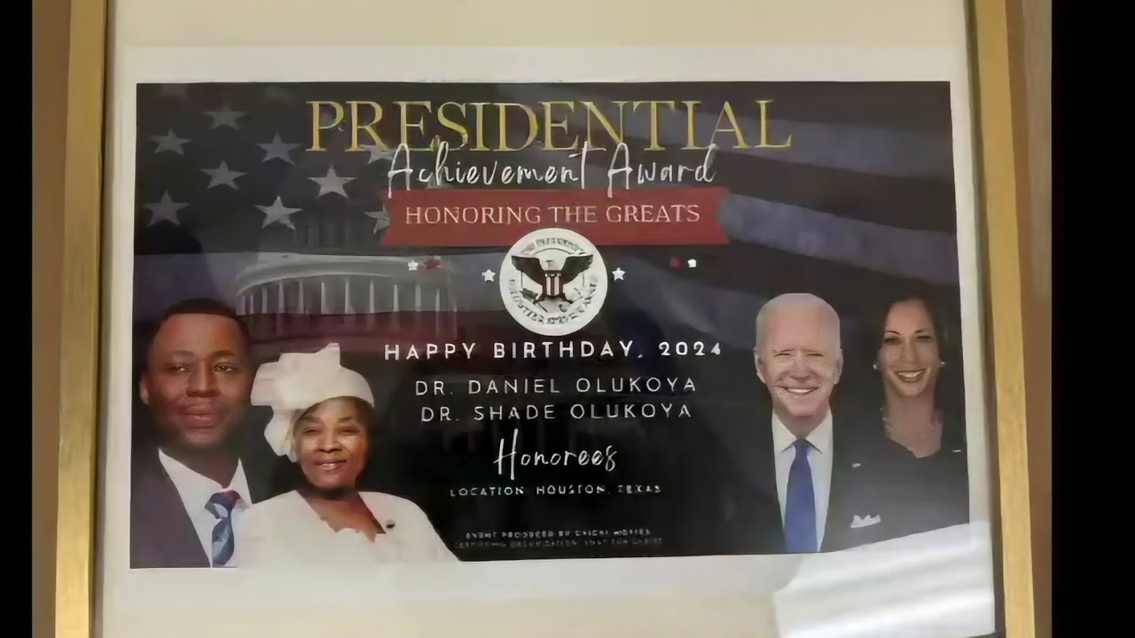 Dr. D.K. Olukoya and his wife receive a lifetime presidential award from the President of the USA.