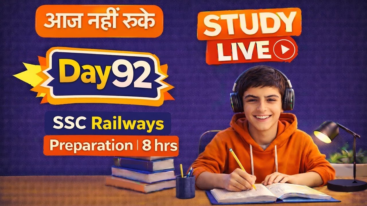 Day 92 | Study With Me 🔴LIVE | SSC Railways Preparation🔥 | 8 Hours⏰ Focus Study📚