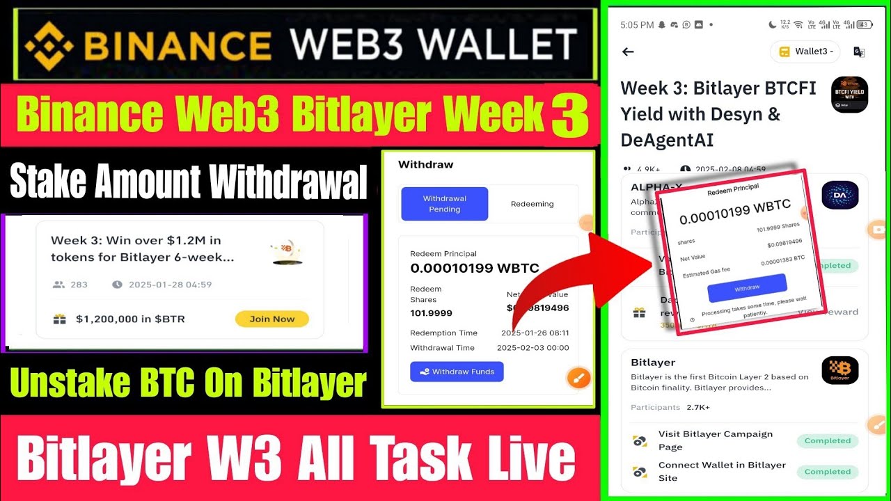 Binance Bitlayer BTCFI Web3 Airdrop | Bitlayer Unstake WBTC | Binance Bitlayer Week 3 Airdrop Update