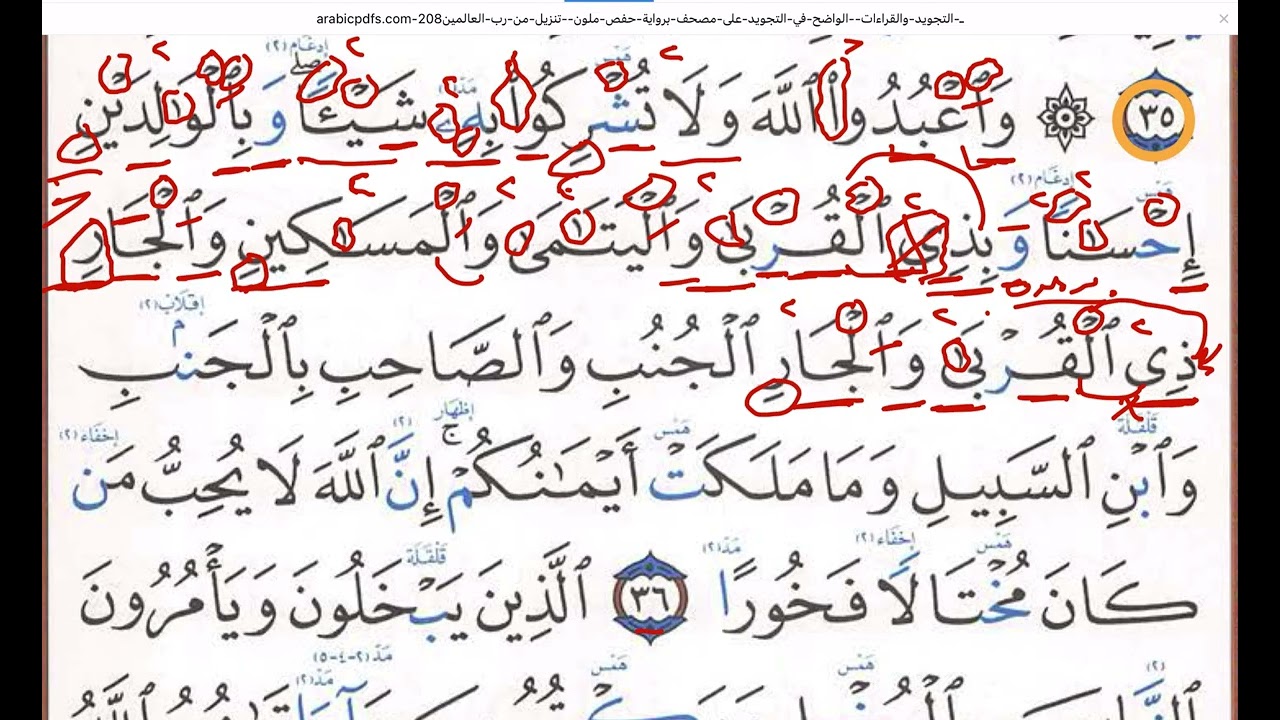 شرح أحكام سوره (النساء)الجزء رقم (١٤)٠من الايه رقم (٣٦)إلى الايه رقم (٣٧)٠