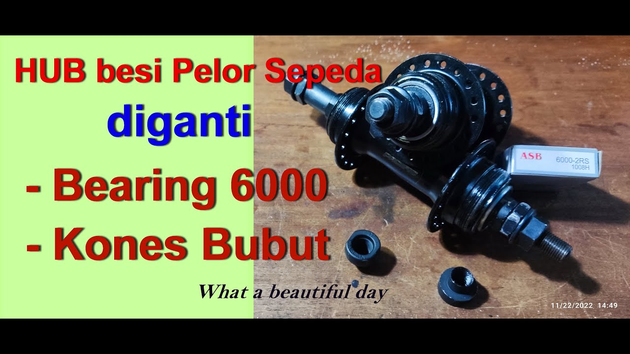 Bicycle Ball iron hub replaced with 6000 2RS bearing + lathe cone