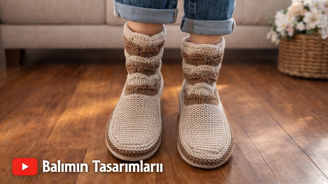 KIŞA DAMGA VURAN İKİ ŞİŞ ÖRGÜ  BOT MODELİN YAPIMI ( ADIM ADIM ANLATIM )patik#örmeçorap#patikmodeller