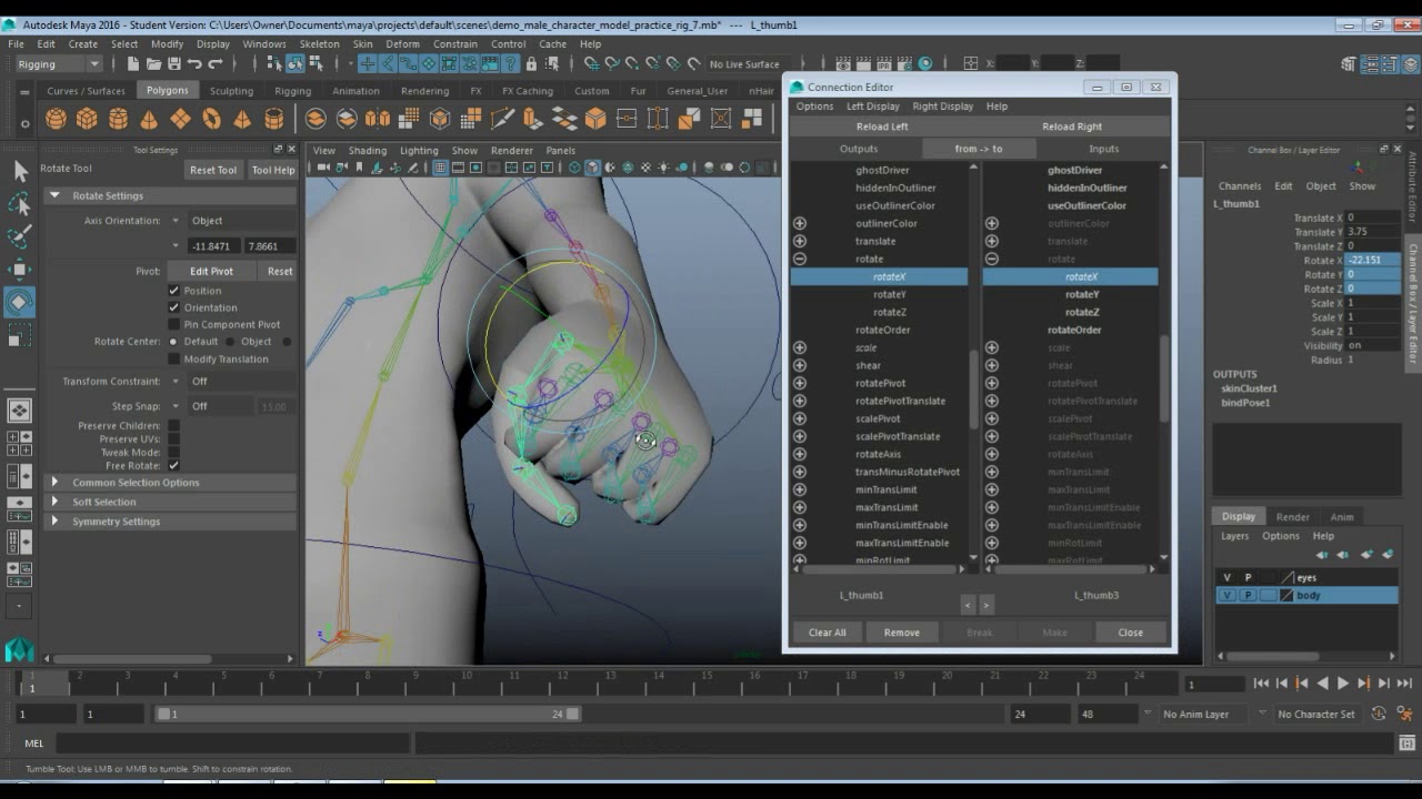Rigging a Character Fingers