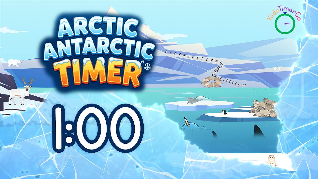 1 Minute Arctic & Antarctic Adventure! 🧊🐧 Ice Melt Visual Timer for Kids