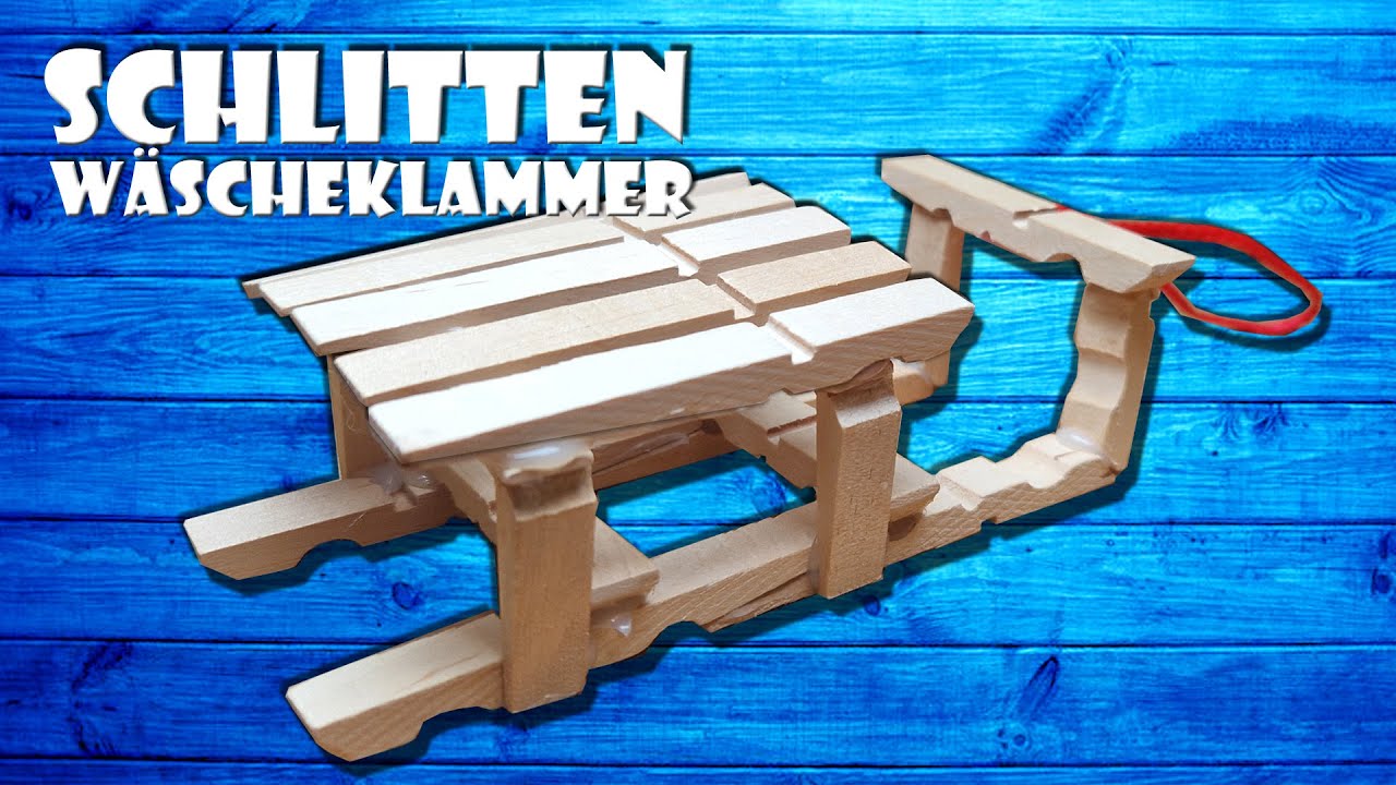 Schlitten aus 10 Holz Wäscheklammer selber machen - sledge with clothespin DIY Winter craft [4K]