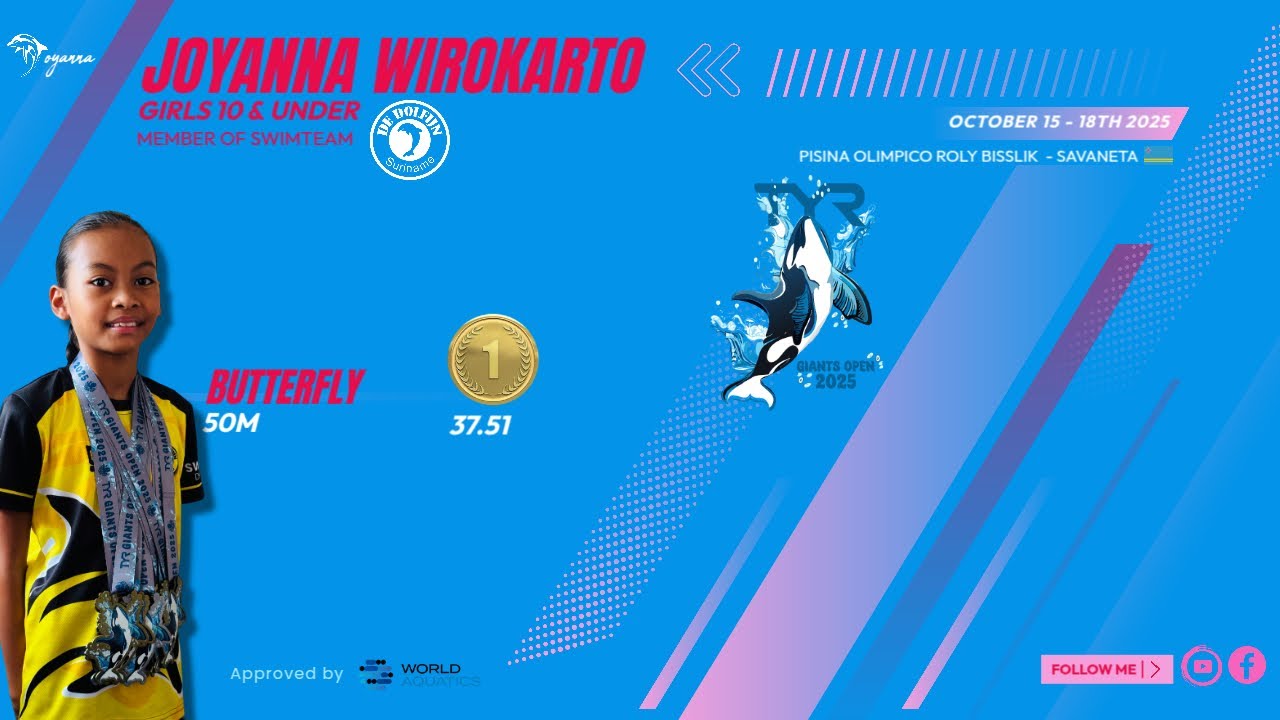 TYR Giants Open 2025 Aruba | 50m Butterfly – 1st Place 🥇 | Joyanna Wirokarto