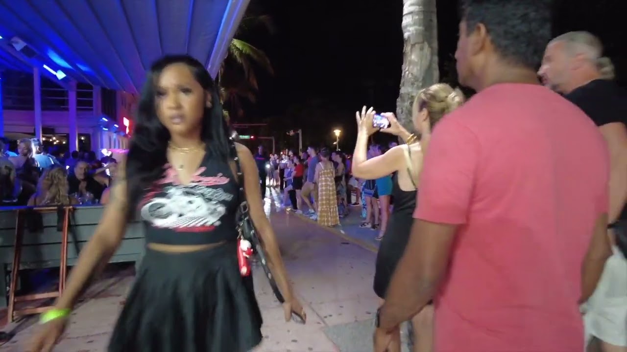 Nightlife on Ocean Drive in Miami South Beach Florida - Saturday Night