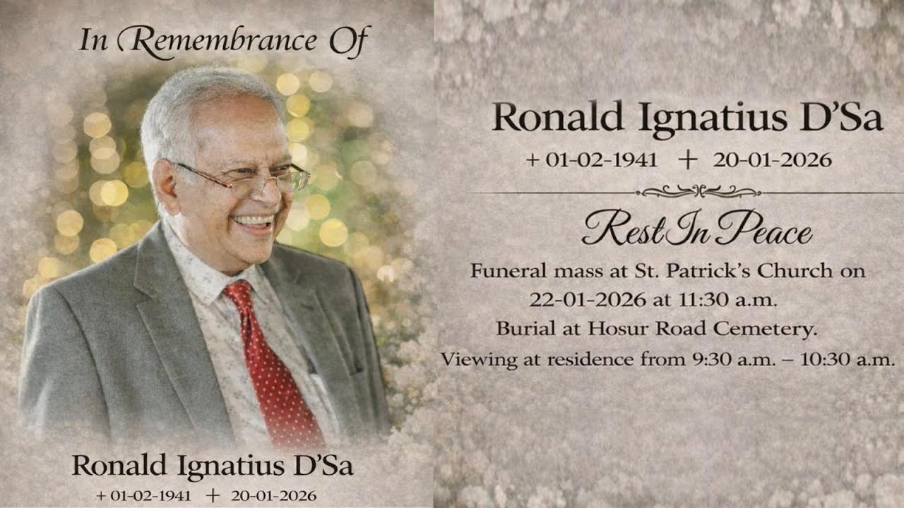 In Remembrance Of Ronald Ignatius D'Sa  01.02.1941 - 20.01.2026