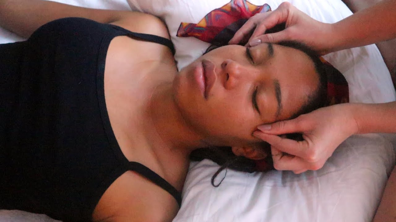 ASMR lymphatic drainage massage - face, ears, neck & shoulder on Adrianna (whisper)
